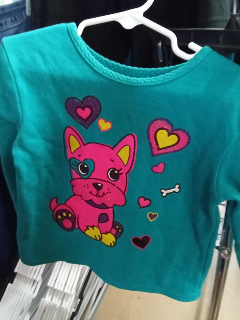 Kids Teal Long Sleeve Shirt with Pink Dog Graphic - 25% Off When You Bundle 5+